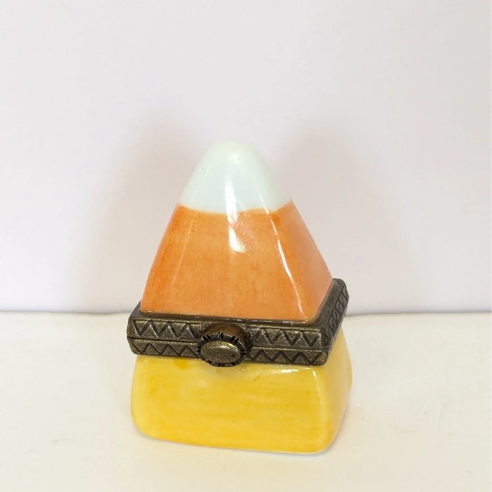 Candy Corn Halloween Fall Porcelain Hinged Trinket Box PHB Midwest Cannon Falls